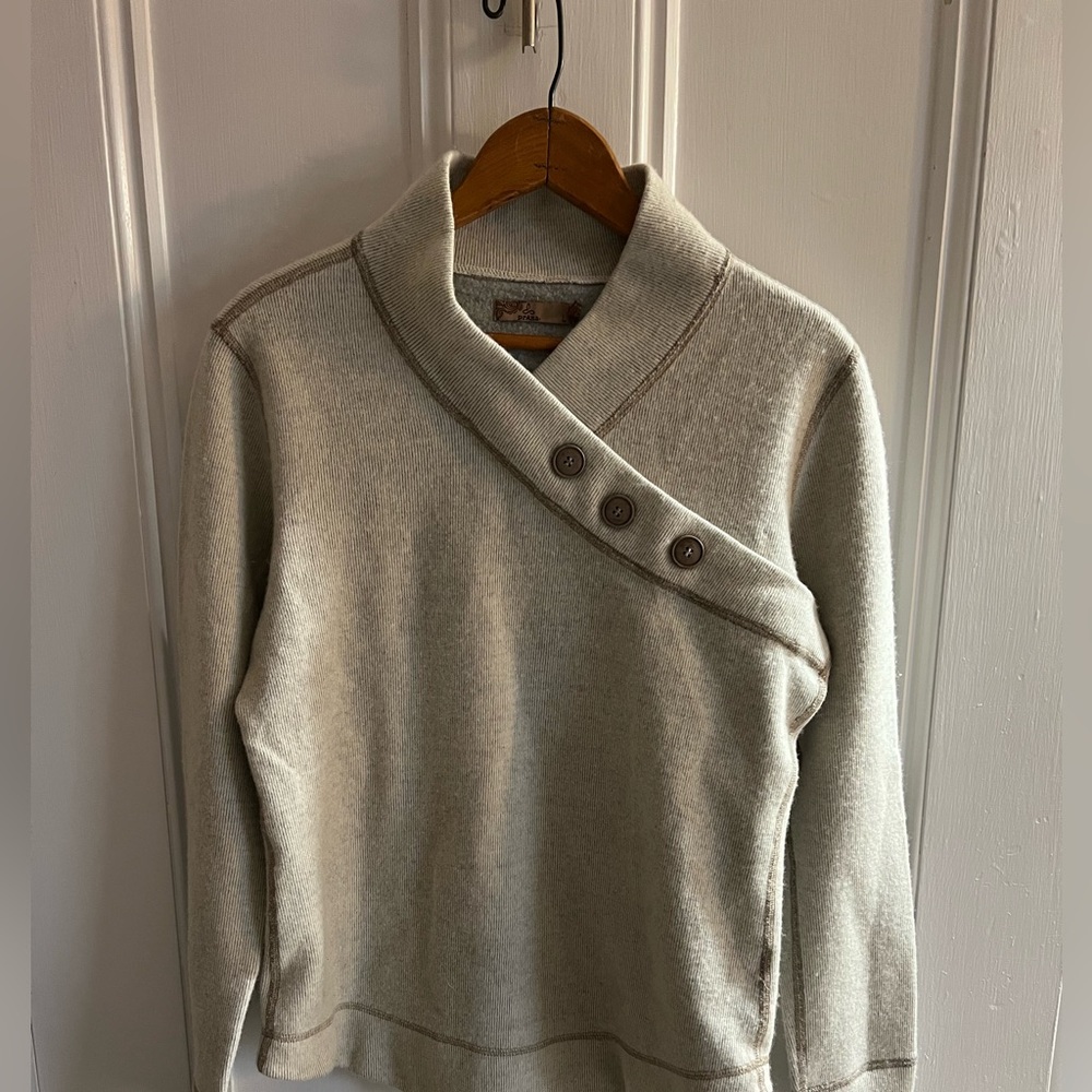 Prana Cream Mock Neck Wool Sweater WMs Size LG